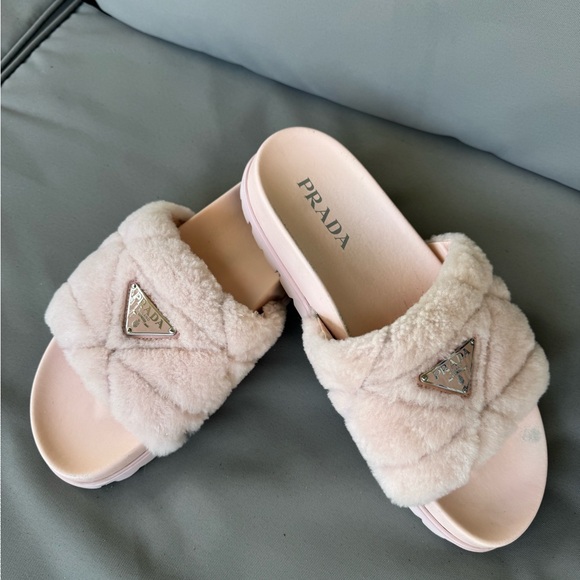 Prada Pink Shearling Slides US10/ EU 40 - Picture 4 of 11
